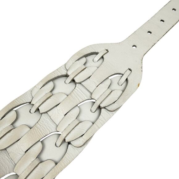 Nicole Farhi Woven Leather Belt White Wood Buckle Boho Made in Italy Size S